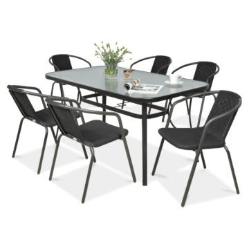 Simple Graphite Garden Dining Set with 150 x 90 cm Table and Six Chairs