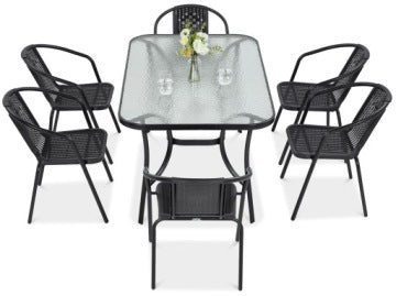 Simple Graphite Garden Dining Set with 150 x 90 cm Table and Six Chairs