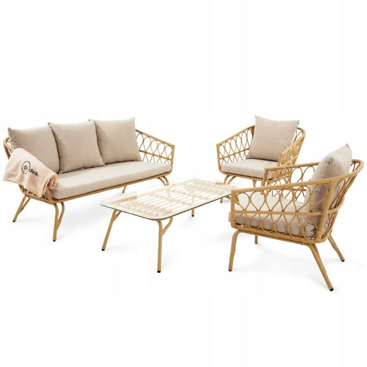 Teramo Beige Five-Person Garden Lounge Set with Sofa, Armchairs and Table