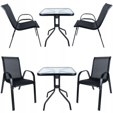 Black Balcony Set with Glass Table and Two Chairs