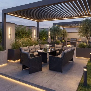 Marsylia 8 BP Black Technorattan Garden Set with Grey Cushions