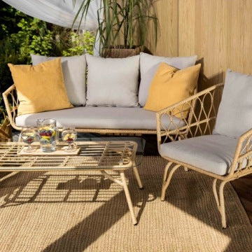Teramo Beige Five-Person Garden Lounge Set with Sofa, Armchairs and Table