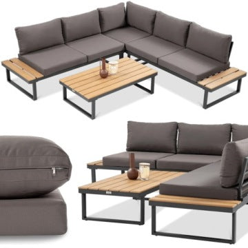 Emerson Grey Garden Corner Lounge Set with Wooden Inserts