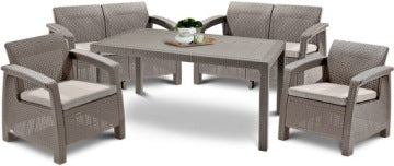 Keter Corfu Fiesta Beige Garden Dining Set with Sofa, Armchairs and Table