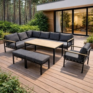 Gardenove Grey Nine-Person Corner Garden Dining Set with High Table