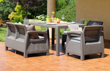 Keter Corfu Fiesta Beige Garden Dining Set with Sofa, Armchairs and Table