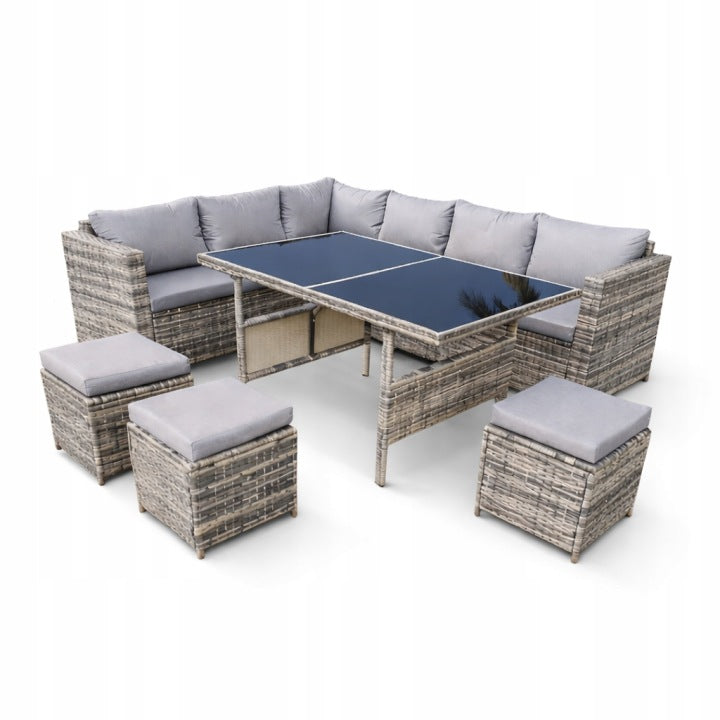 Large Nine-Person Rattan Garden Corner Set with High Table