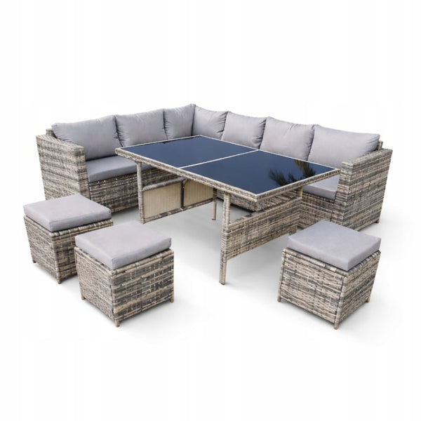 Large Nine-Person Rattan Garden Corner Set with High Table