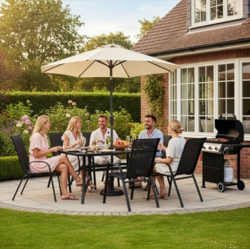 Large Garden Dining Set with Table and Six Chairs for Terrace and Balcony