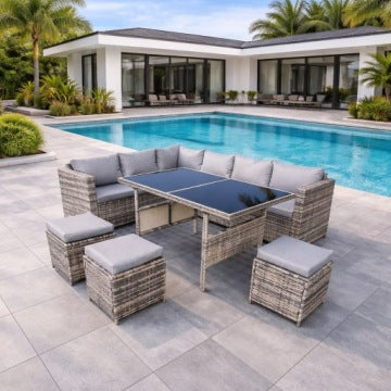 Large Nine-Person Rattan Garden Corner Set with High Table