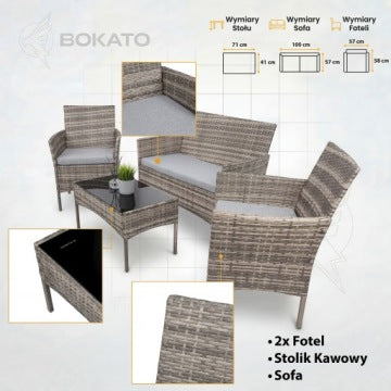 Grey Technorattan Lounge Set with Sofa, Armchairs and Coffee Table