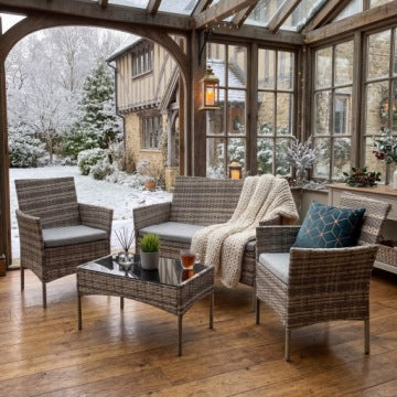 Grey Technorattan Lounge Set with Sofa, Armchairs and Coffee Table