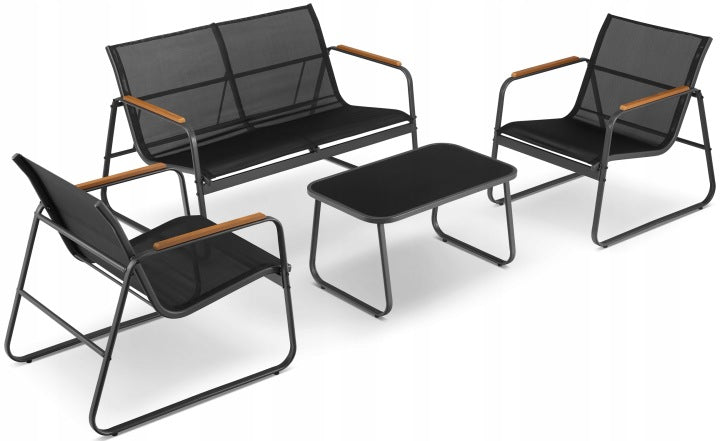 Gröner Black Garden Furniture Set with Sofa, Chairs and Table