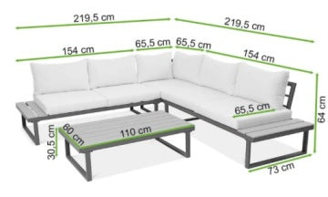 Emerson Grey Garden Corner Lounge Set with Wooden Inserts