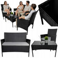 Black Technorattan Lounge Set with Sofa, Armchairs and Coffee Table