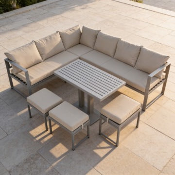 NM-21 Grey Metal Garden Corner Set with Table and Three Poufs