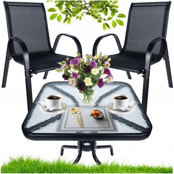 Black Balcony Set with Glass Table and Two Chairs