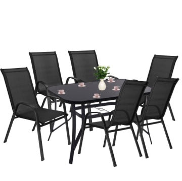 Large Garden Dining Set with Table and Six Chairs for Terrace and Balcony