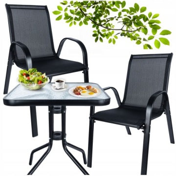 Black Balcony Set with Glass Table and Two Chairs