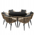 Handmade Beige Technorattan Garden Dining Set with Table and Six Armchairs