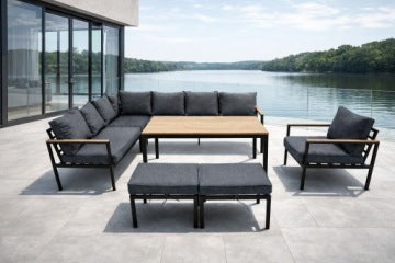 Gardenove Grey Nine-Person Corner Garden Dining Set with High Table