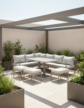 NM-21 Grey Metal Garden Corner Set with Table and Three Poufs