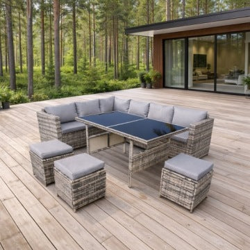 Large Nine-Person Rattan Garden Corner Set with High Table