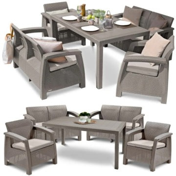 Keter Corfu Fiesta Beige Garden Dining Set with Sofa, Armchairs and Table