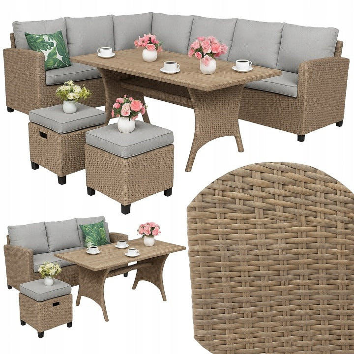 Technorattan Garden Corner Set with Table and Poufs