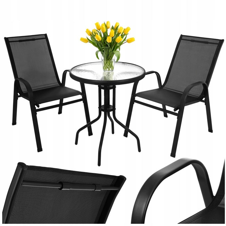 Black Balcony Furniture Set with Table and Two Chairs