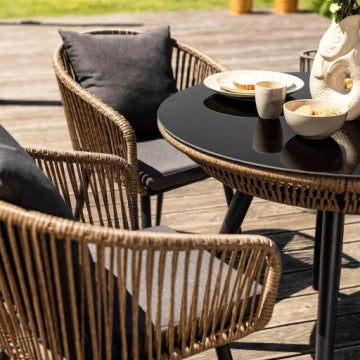 Handmade Beige Technorattan Garden Dining Set with Table and Six Armchairs