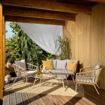Teramo Beige Five-Person Garden Lounge Set with Sofa, Armchairs and Table