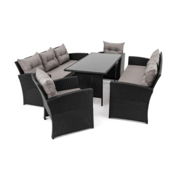 Marsylia 8 BP Black Technorattan Garden Set with Grey Cushions