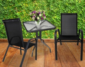 Black Balcony Set with Glass Table and Two Chairs