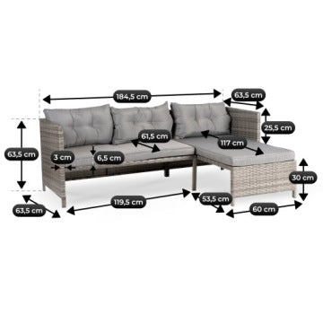 Daliano Grey Technorattan Garden Set for Terrace and Patio