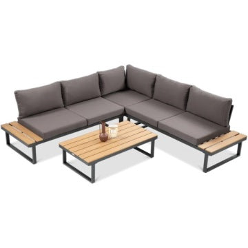 Emerson Grey Garden Corner Lounge Set with Wooden Inserts