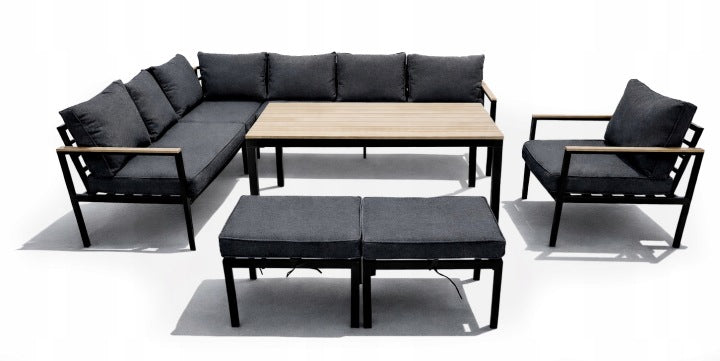 Gardenove Grey Nine-Person Corner Garden Dining Set with High Table