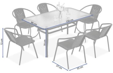 Simple Graphite Garden Dining Set with 150 x 90 cm Table and Six Chairs