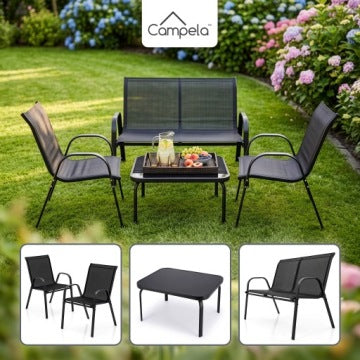 Campela Four-Person Garden Lounge Set with Sofa, Chairs and Table
