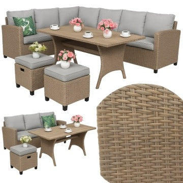 Technorattan Garden Corner Set with Table and Poufs