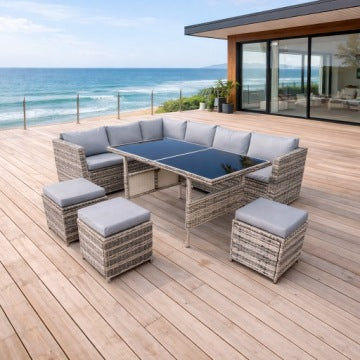 Large Nine-Person Rattan Garden Corner Set with High Table