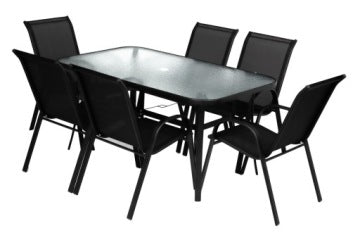 Six-Person Black Garden Dining Set with Table and Chairs