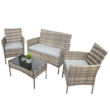 Grey Technorattan Lounge Set with Sofa, Armchairs and Coffee Table