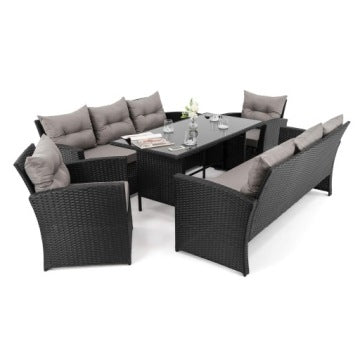 Marsylia 8 BP Black Technorattan Garden Set with Grey Cushions