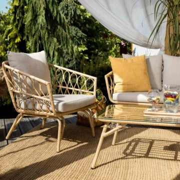 Teramo Beige Five-Person Garden Lounge Set with Sofa, Armchairs and Table