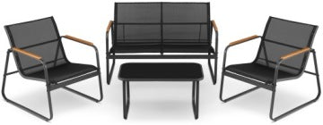 Gröner Black Garden Furniture Set with Sofa, Chairs and Table