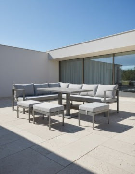 NM-21 Grey Metal Garden Corner Set with Table and Three Poufs