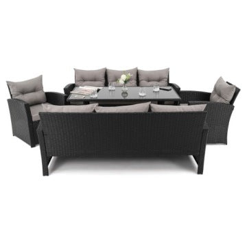 Marsylia 8 BP Black Technorattan Garden Set with Grey Cushions