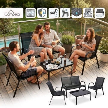 Campela Four-Person Garden Lounge Set with Sofa, Chairs and Table