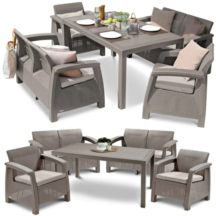 Keter Corfu Fiesta Beige Garden Dining Set with Sofa, Armchairs and Table